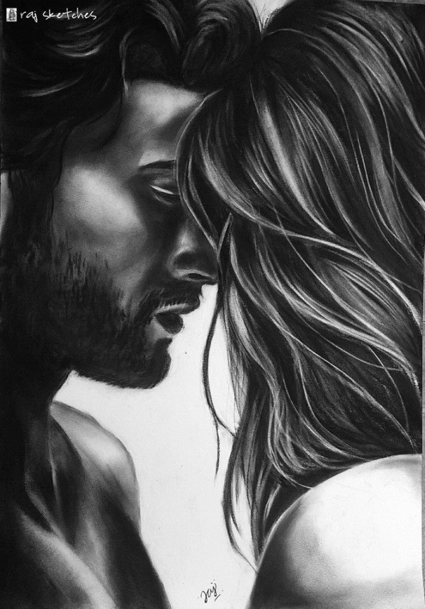 Sweet Couple Pencil Sketch - DesiPainters.com