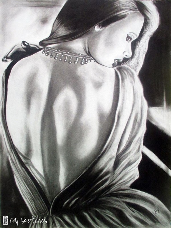Pencil Sketch of Backless Girl by Raj Abhishek Rajput 