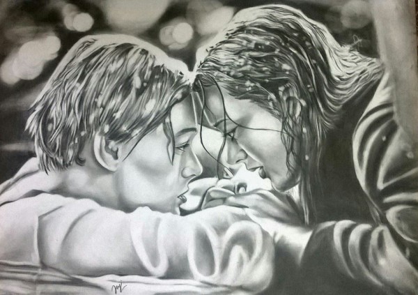 Pencil Sketch of Rose And Jack in Titanic Movie