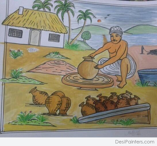 Watercolor Painting of Pot Maker