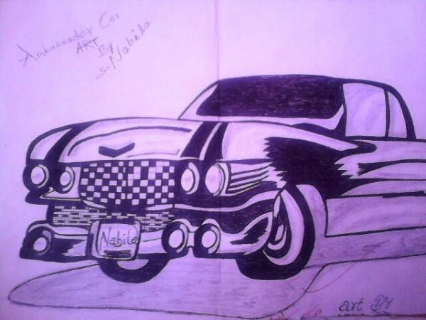 Pencil Sketch of Ambassador Car - DesiPainters.com