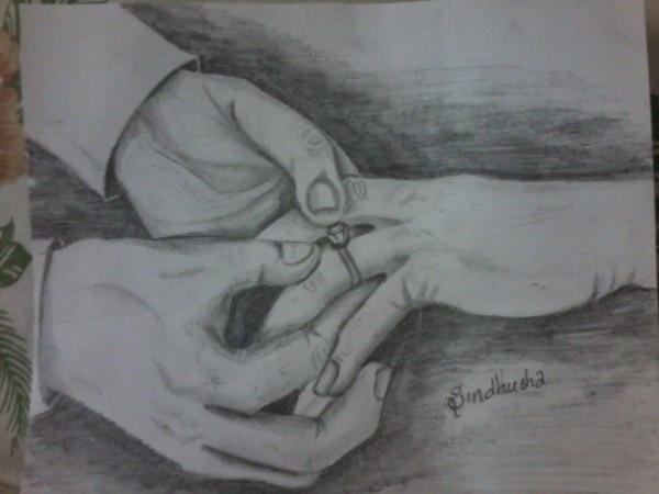 Pencil Sketch of Engagement - DesiPainters.com