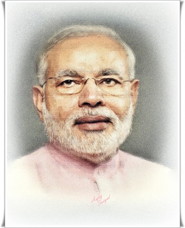 Digital Painting  of Honorable Prime Minister of India - DesiPainters.com