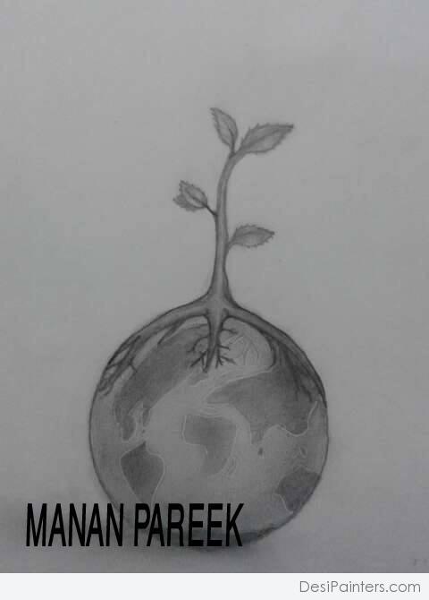 Pencil Sketch of World Environment Day - DesiPainters.com