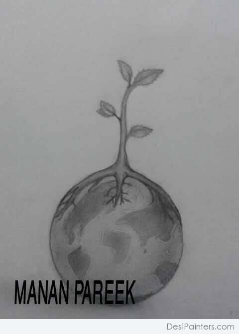 Pencil Sketch of World Environment Day - DesiPainters.com