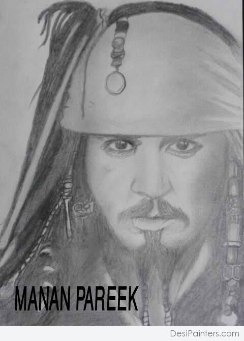 Pencil Sketch of Johnny Depp Appears as Jack Sparrow - DesiPainters.com