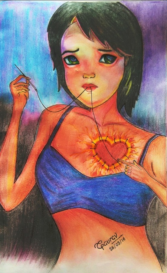 Pencil Sketch of The Broken Heart - DesiPainters.com