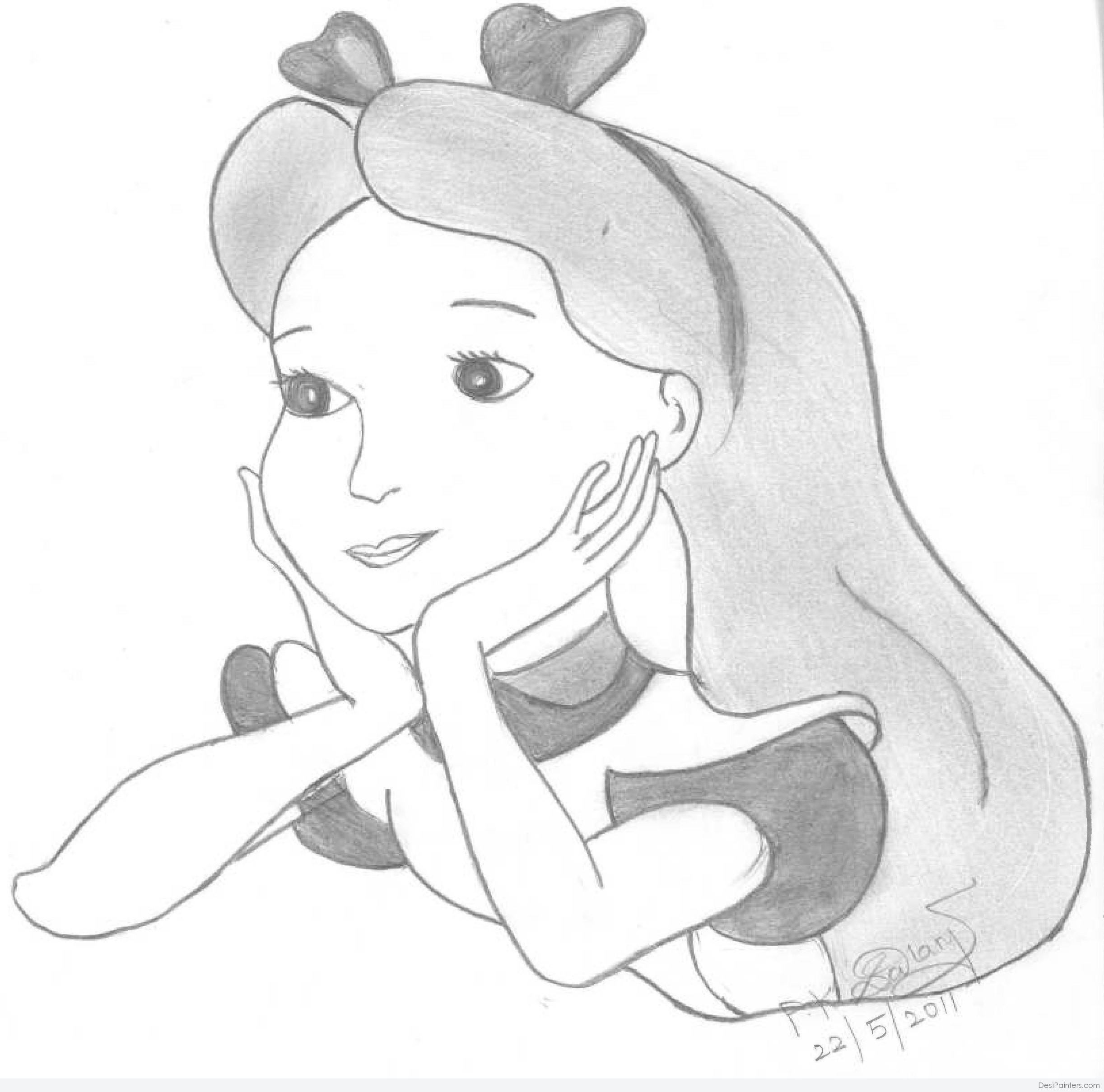 Pencil Sketch of Pretty Girl (Cartoon) 