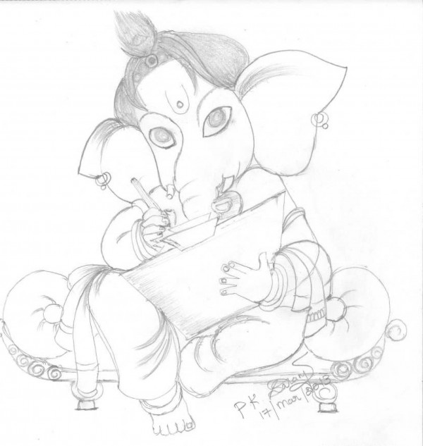 Cute Ganesha Pencil Sketch - DesiPainters.com
