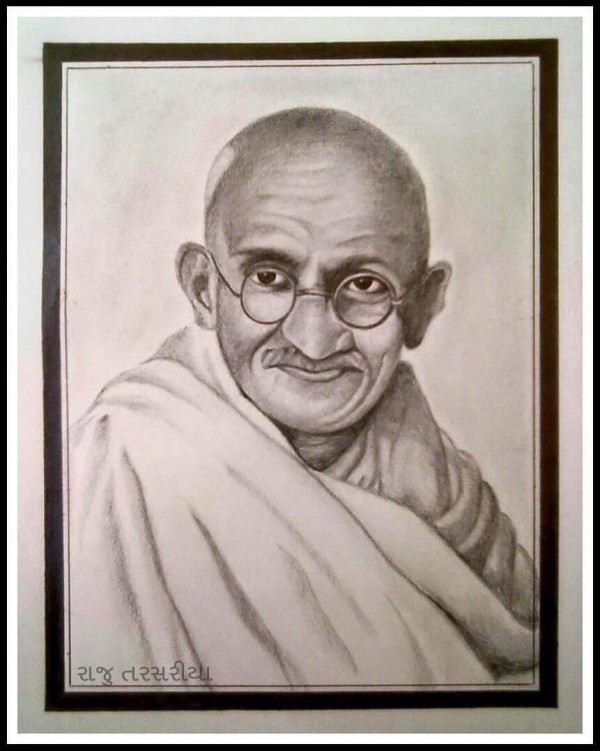 Lovely Pencil Sketch of Gandhi Ji - DesiPainters.com