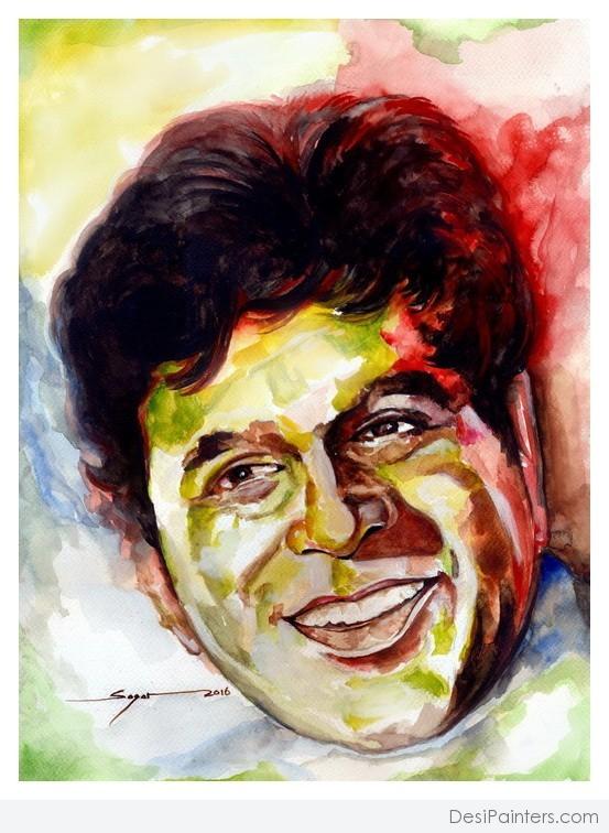 Watercolor Painting of Dilip Kumar - DesiPainters.com