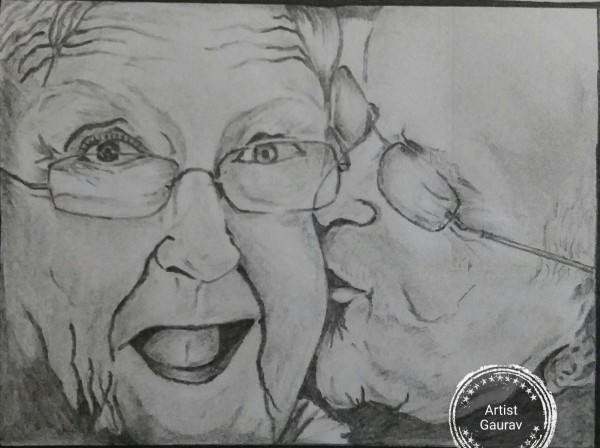 Old Loving Couple Pencil Sketch - DesiPainters.com