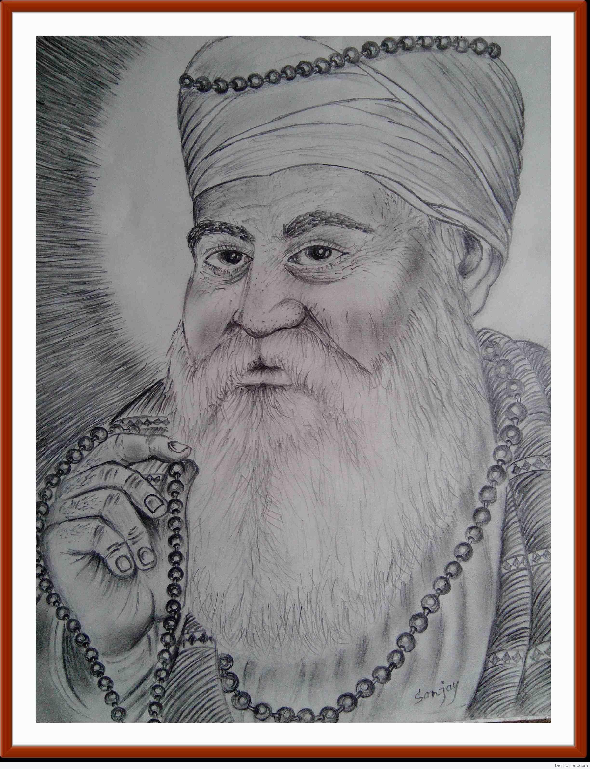 Pencil Sketch of Guru Nanak Dev Ji