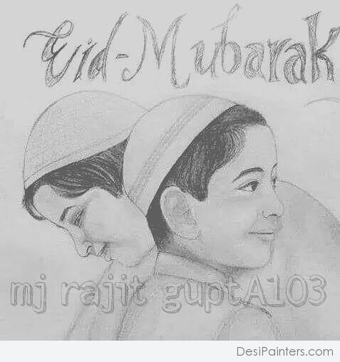 Eid Mubarak Pencil Sketch - DesiPainters.com