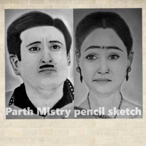 Jethalal And Dayaben Pencil Sketch - DesiPainters.com