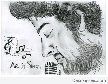 Arijit Singh Sweet Pencil Sketch - DesiPainters.com