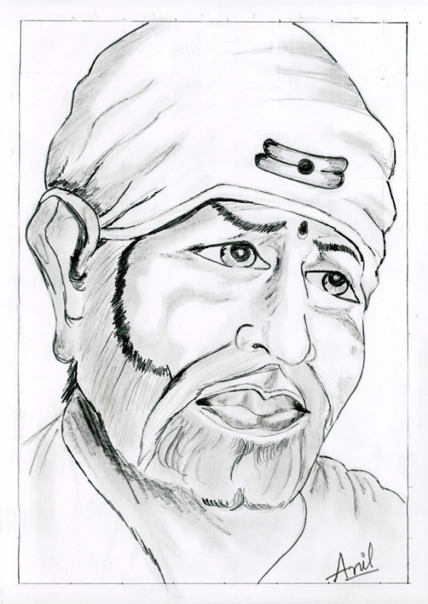 Pencil Sketch of Sai Ram Ji - DesiPainters.com