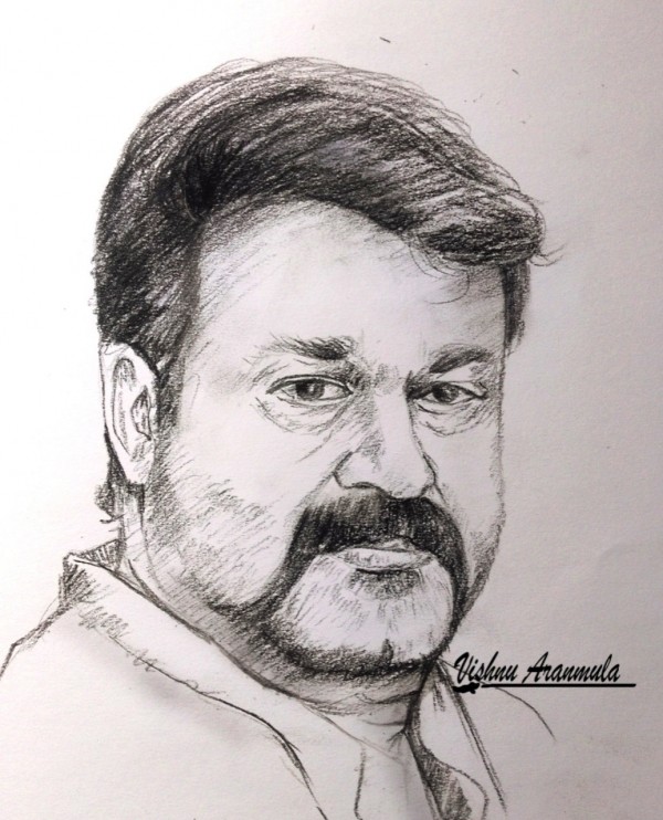 Mohanlal Pencil Sketch by Vishnu Aranmula - DesiPainters.com