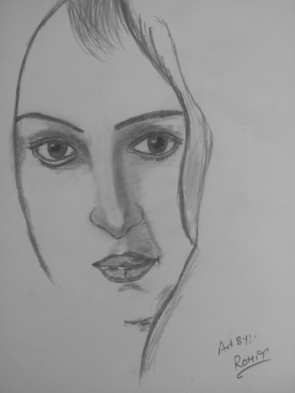 Lady Pencil Sketch By Rohit - DesiPainters.com