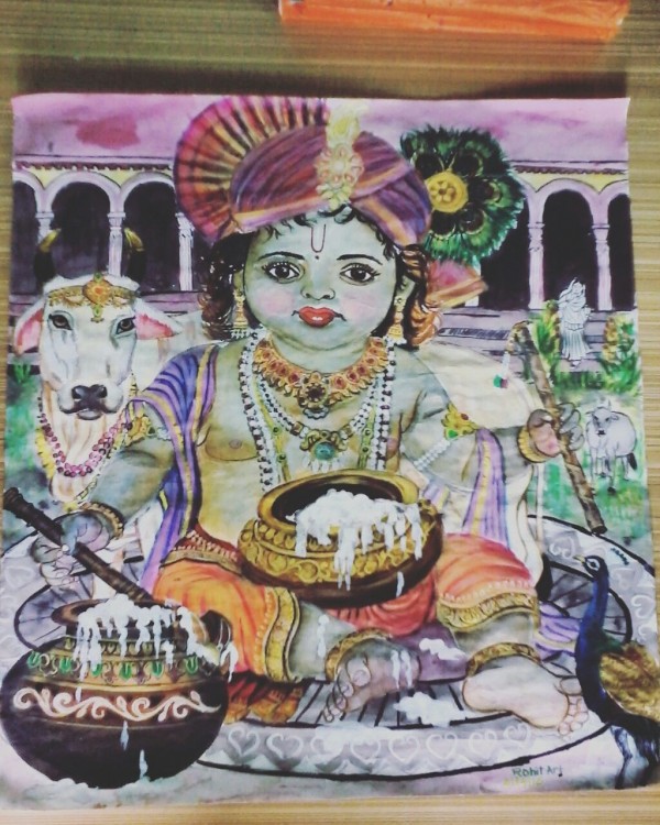 Oil Painting of Lord Krishna - DesiPainters.com