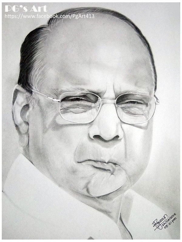 Pencil Sketch of Sharadchandra Pawar - DesiPainters.com