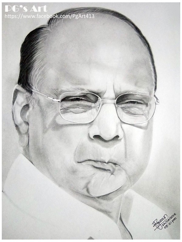 Pencil Sketch of Sharadchandra Pawar - DesiPainters.com