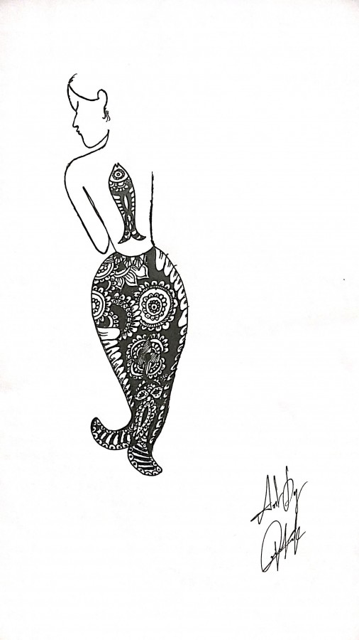 Zentangle Mermaid Ink Painting