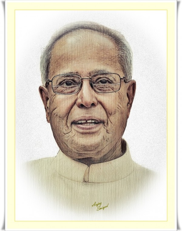 Colorful Digital Painting of Pranab Mukharjee - DesiPainters.com