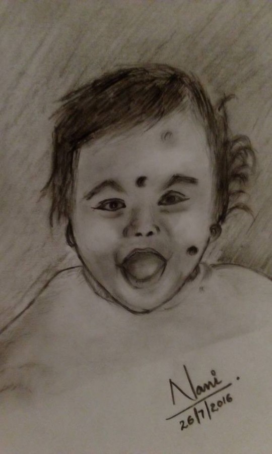 Little Baby Pencil Sketch - DesiPainters.com