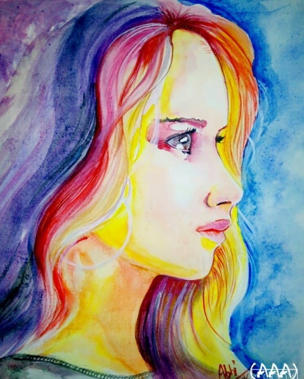 Watercolor Contemporary Portrait of Jennifer Lawrence - DesiPainters.com