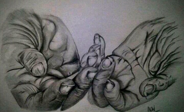 Pencil Sketch of Working Hands