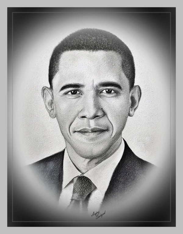 Black And White Barack Obama Digital Painting - DesiPainters.com