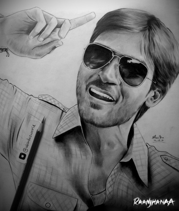 Dhanush Pencil Sketch - DesiPainters.com