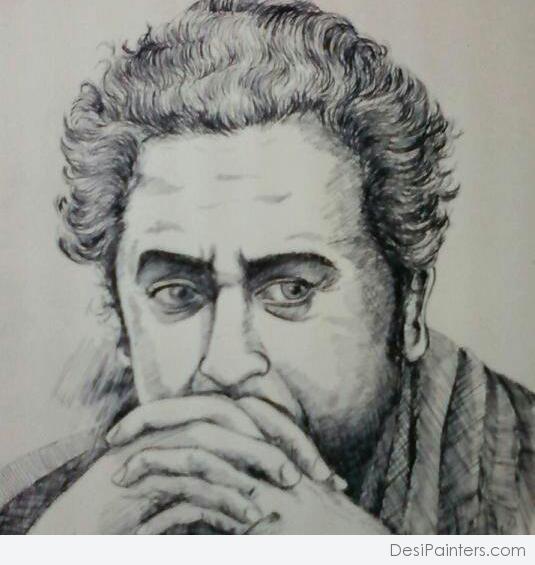 Kishore Kumar Pencil Sketch - DesiPainters.com