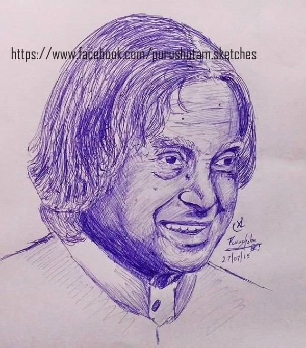 APJ Abdul Kalam Ink Painting