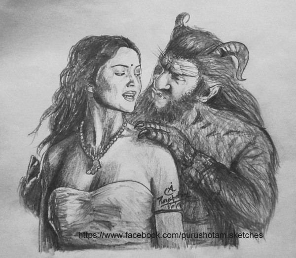 Beauty and Beast Pencil Sketch - DesiPainters.com