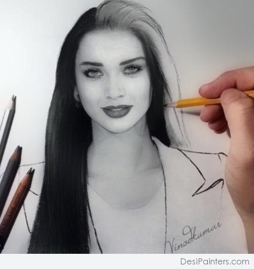 Pencil Sketch of Amy Jackson - DesiPainters.com