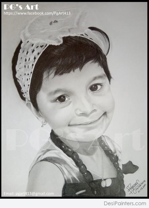 Pencil Sketch of Little Girl Gargi by Prasad K Gurav