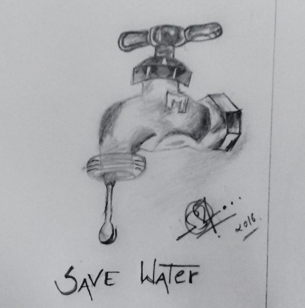 Save Water Pencil Sketch - DesiPainters.com