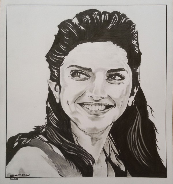 Pencil Sketch of Deepika - DesiPainters.com