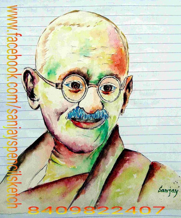Watercolor Painting of Mahatma Gandhi - DesiPainters.com