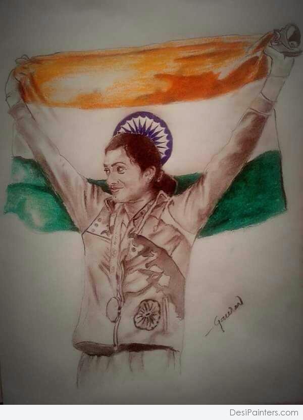 Sketch of Pv Sindu After Wining Silver Medal in Olympics