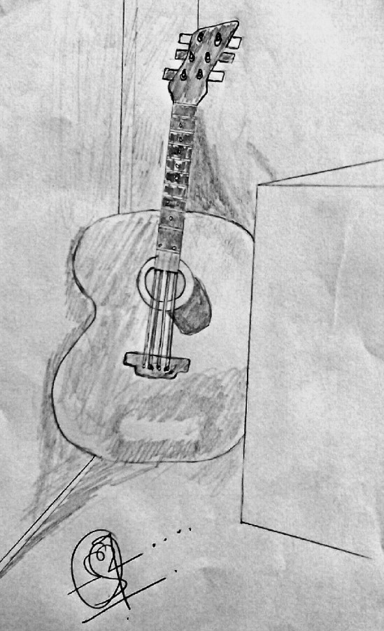 Pencil Sketch of Guitar - DesiPainters.com