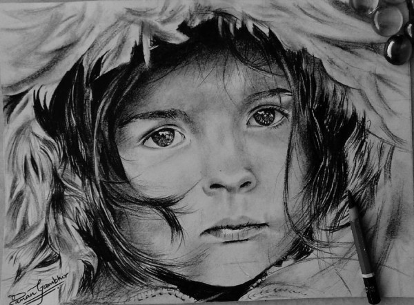 Pencil Sketch Of Innocence Girl - DesiPainters.com