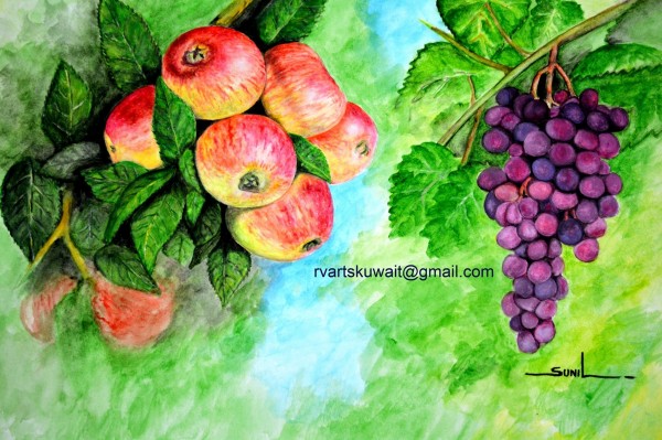 Watercolor Painting Of Fruits By Sunil Kulanada