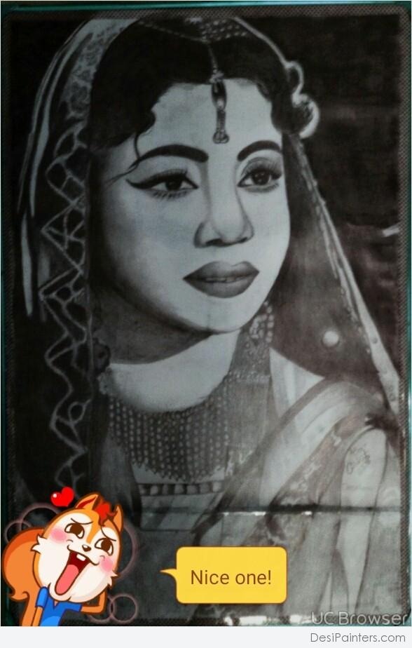 Gracious Pencil Sketch Of Meenakumari - DesiPainters.com