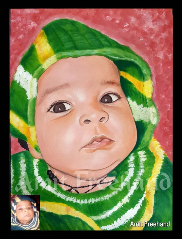 Watercolor Painting Of Cute Child - DesiPainters.com