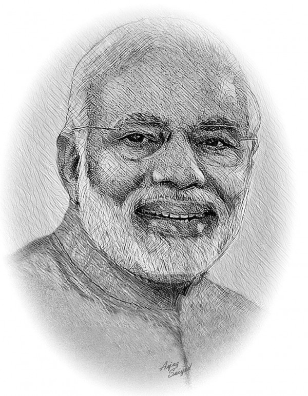 Pencil Sketch Of Prime Minister of India - DesiPainters.com