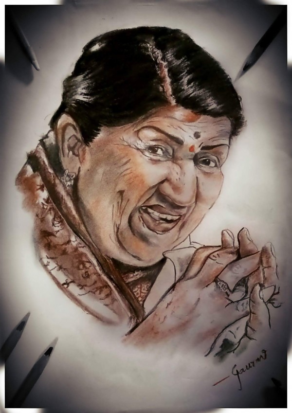 Elegant Pencil Sketch Of Lata Mangesker