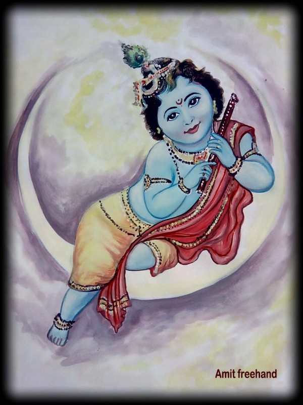 Watercolor Painting Of Bal Krishna